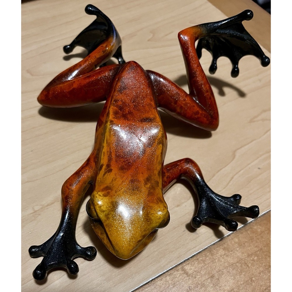 Frog Sculpture Red to Yellow Mottled Texture Patina Style No Signature Approx 7"